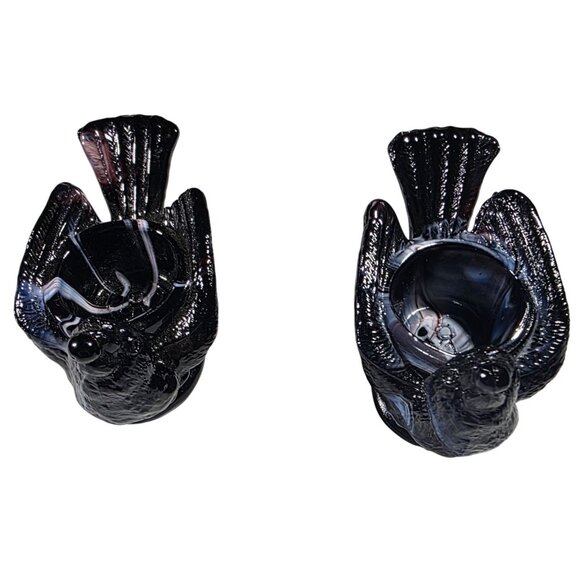 Degenhart glass turkey bird and berry open salt cellars Swirled Thanksgiving - Picture 1 of 6